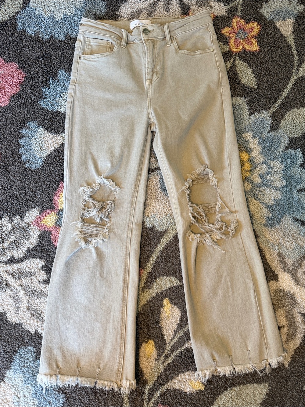 Risen High Rise Cropped Straight Jeans Khaki Sz 7 W28
